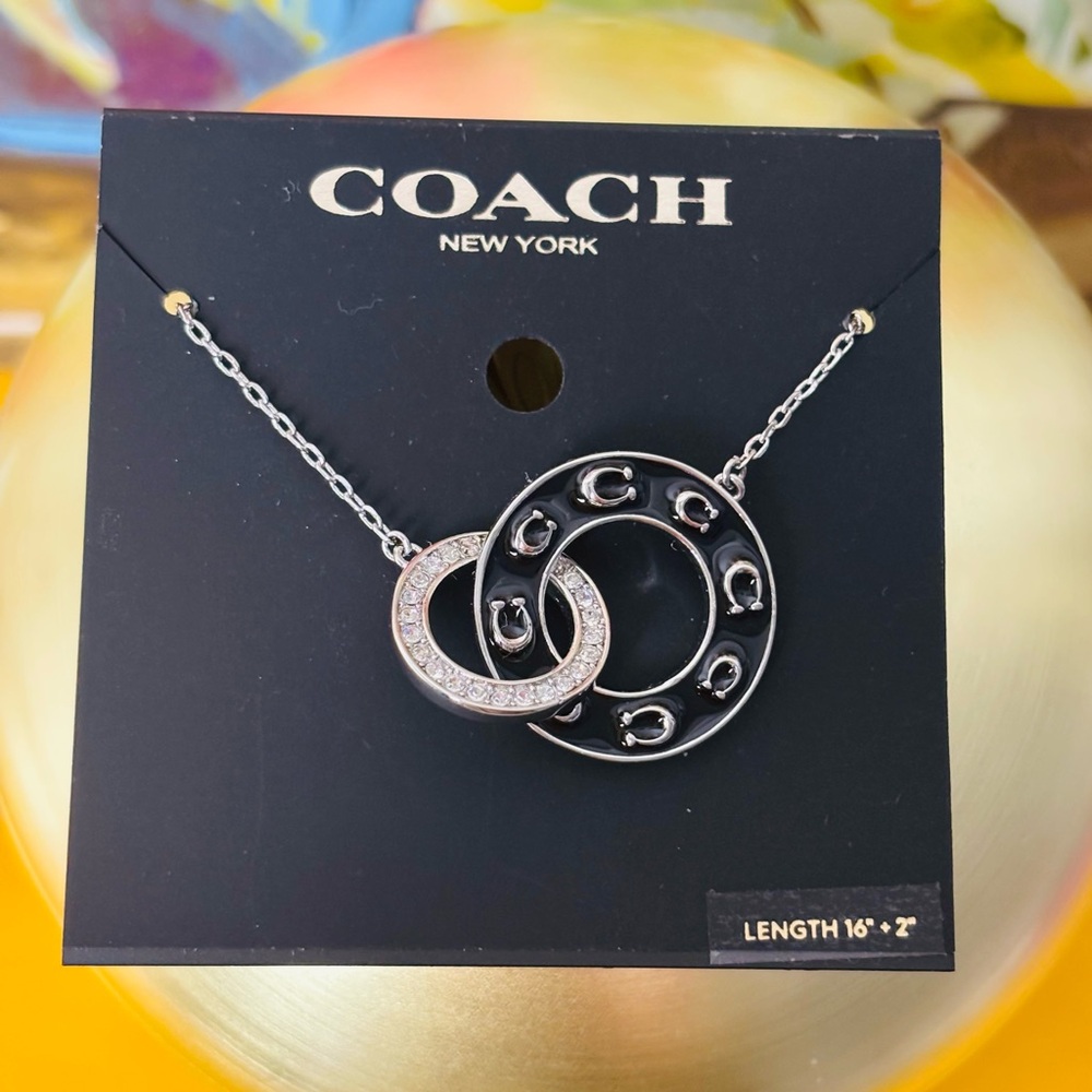 Coach Silver and Black Interlocking Necklace. New. Retail $126 - Picture 3 of 6